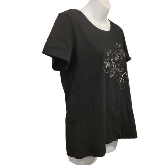 2/$20 Vintage Y2K Rhinestone Butterfly Black Top Tee T-shirt Size: M - Picture 3 of 4